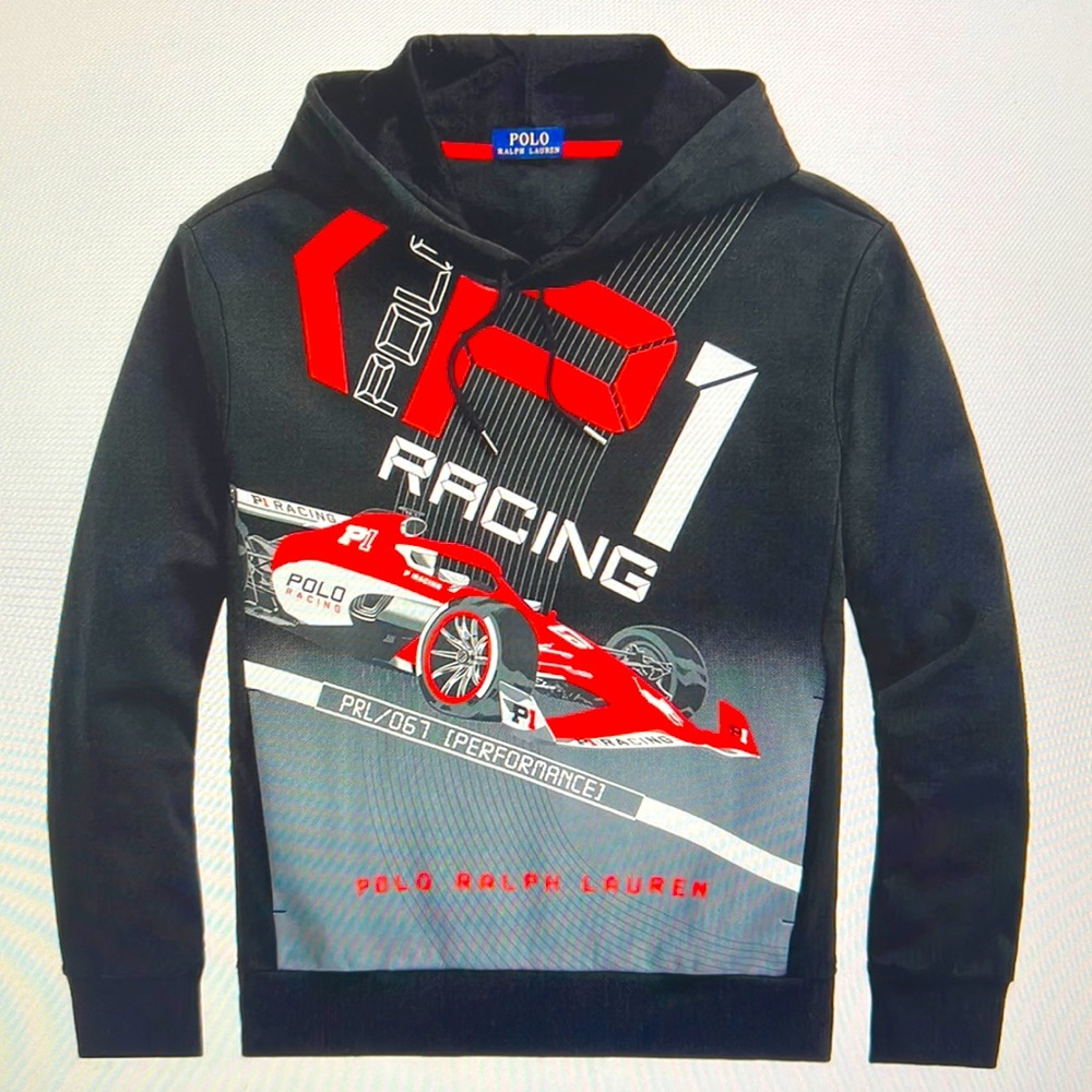 NEW Polo Ralph Lauren P1 Racing Interlock Black Red Hoodie